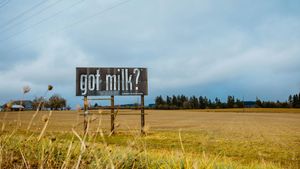 billboard in a field with the words 'got milk?'
