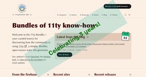 screenshot of the 11ty bundle with a celebration banner