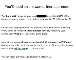 Netlify bandwidth notice