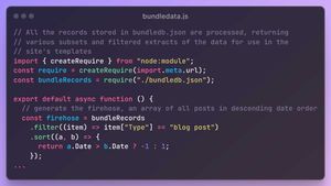 Code snippet for generating data for the 11ty Bundle website