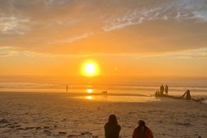 The sun setting over the Pacific Ocean